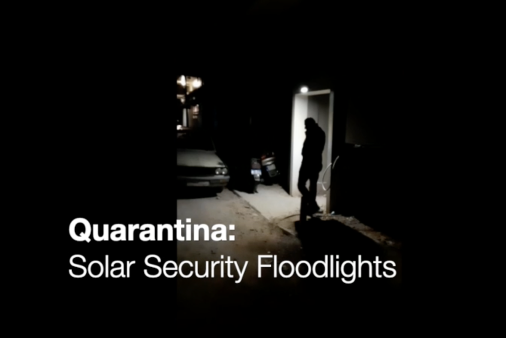 image of a solar security floodlight in beirut with a person standing underneath
